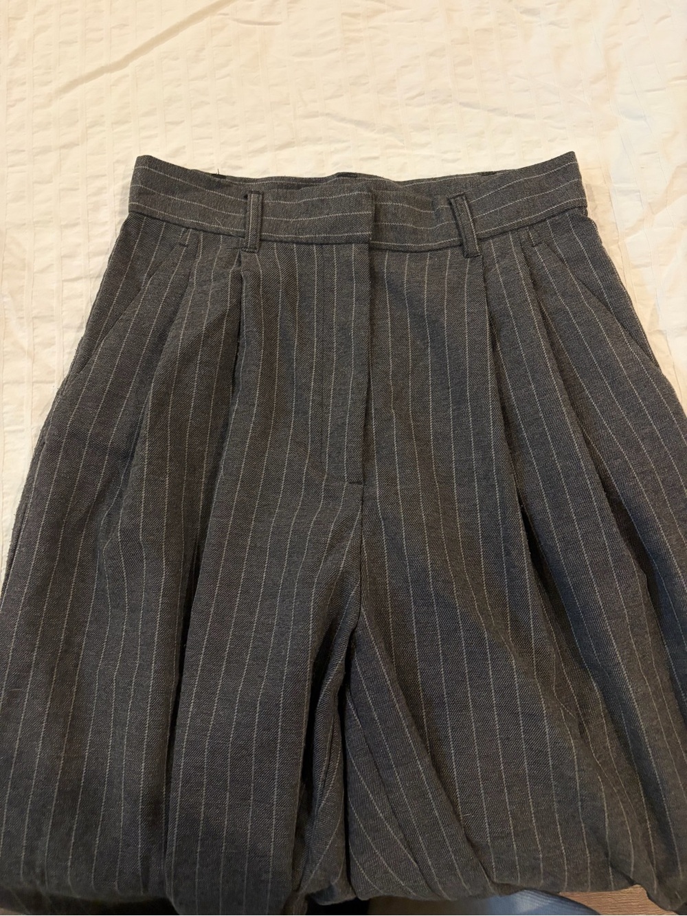 Wide Leg High Rise Striped Grey Dress Pant
